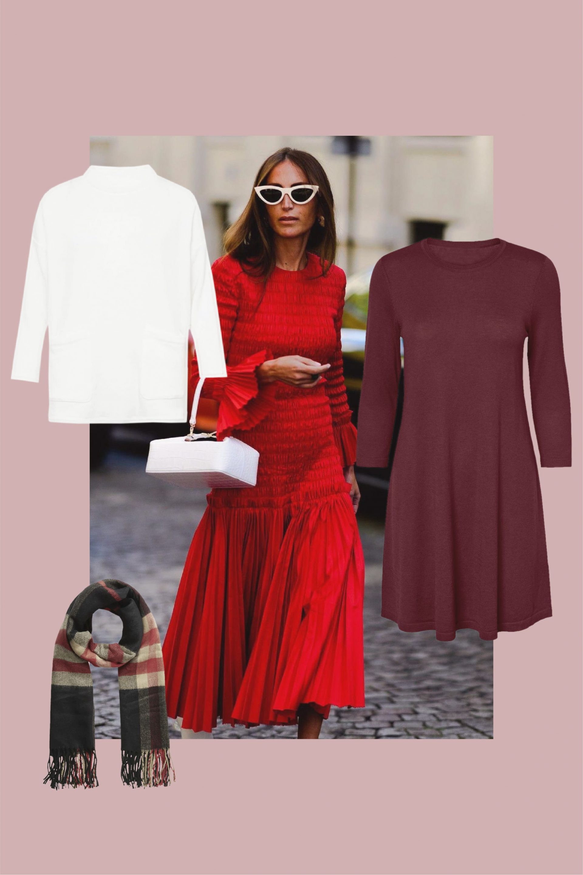 Look minimalista con abito rosso