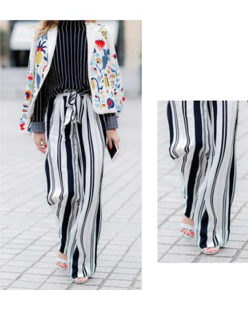 look with striped trousers
