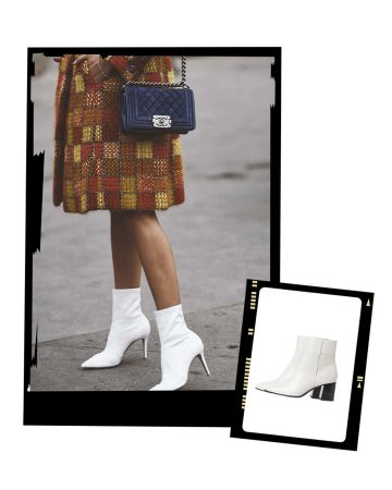 look avec  bottes blanches style annees 60